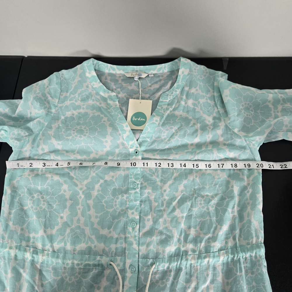Boden Womens Floral Kaftan Maxi Shirt Dress 6L Blue Cotton Sheer Boho Beachy NWT - Picture 7 of 8
